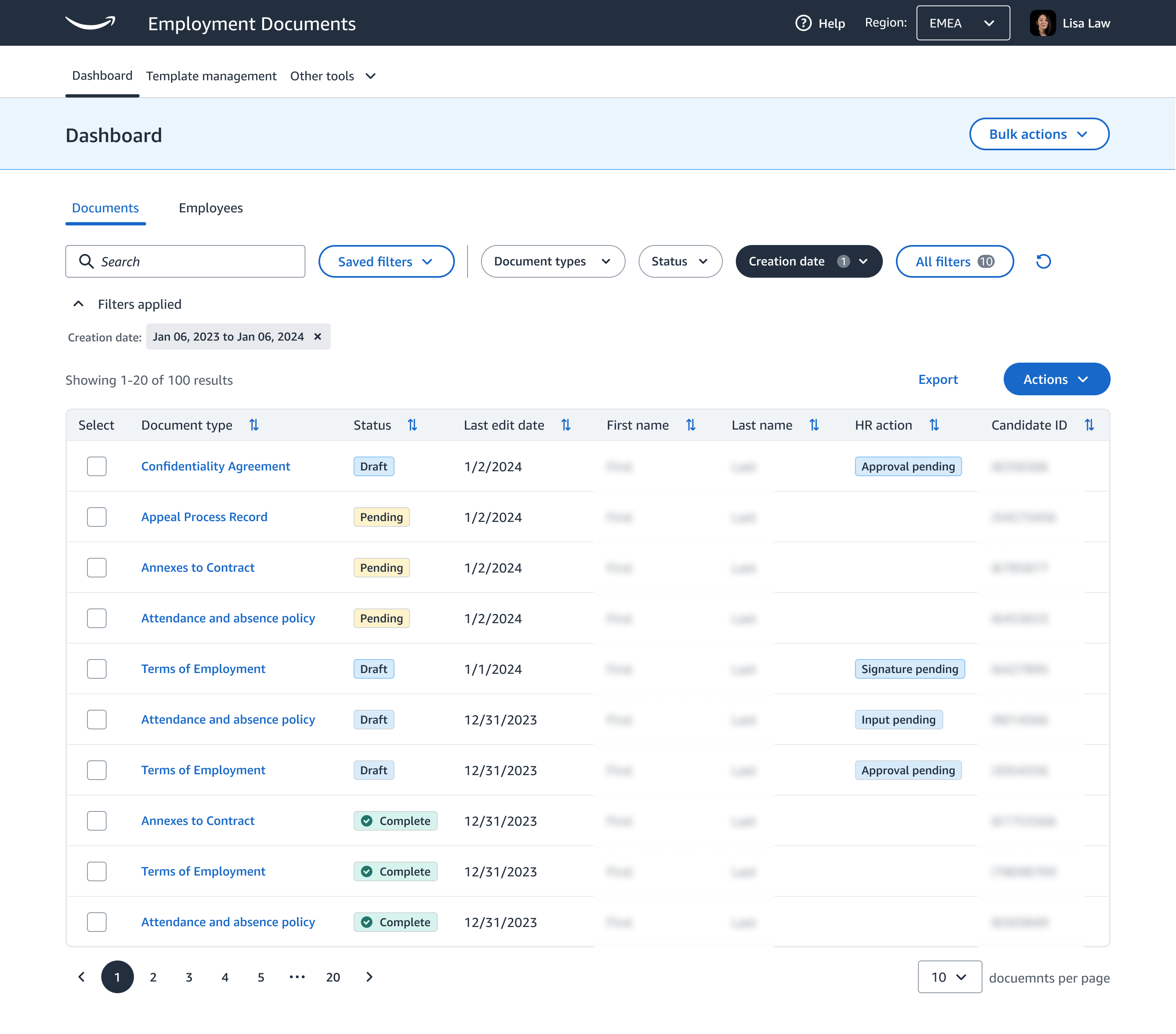 Amazon Employee Document Management admin dashboard