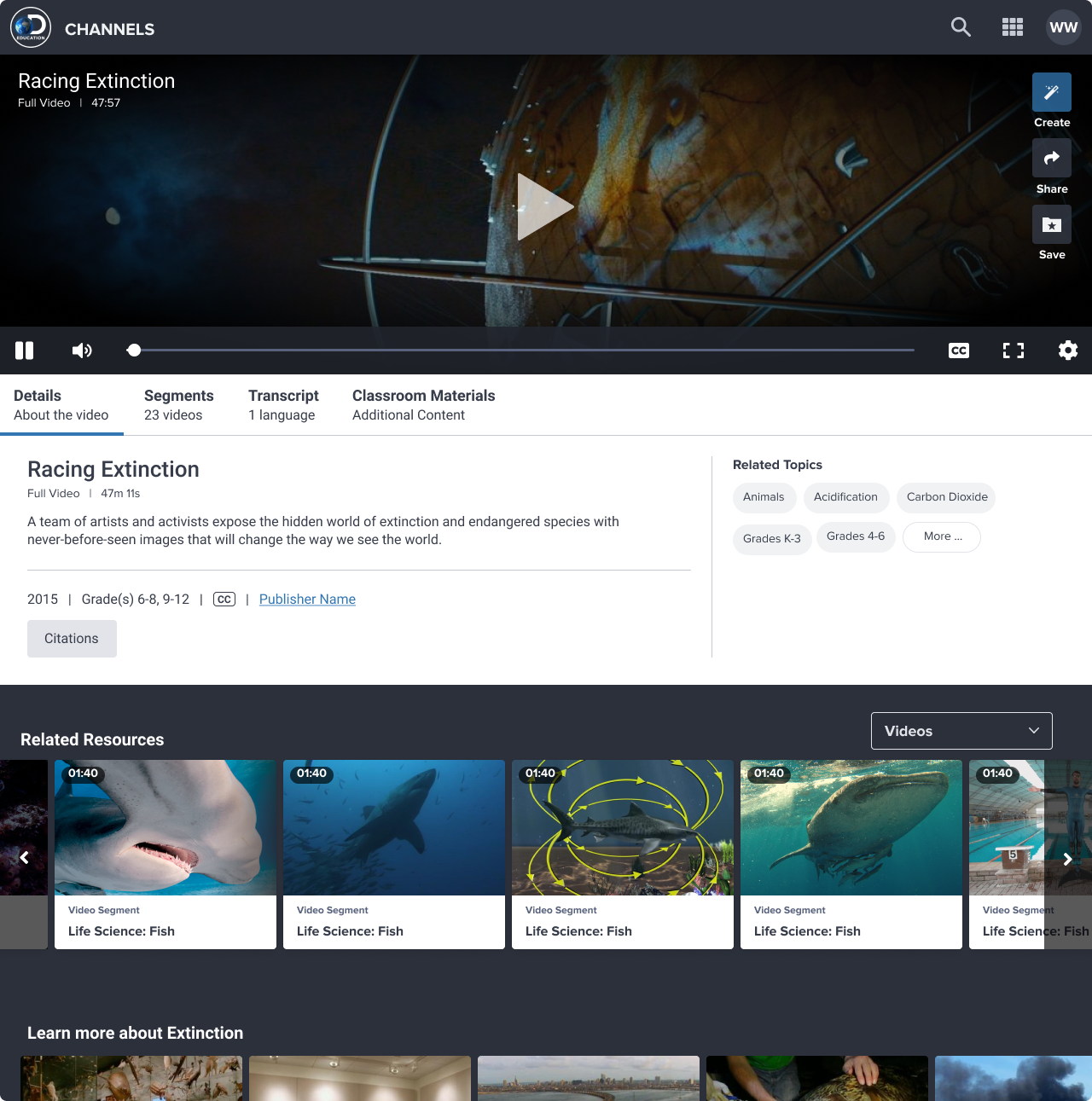 Discovery Education Media redesigned video player interface
