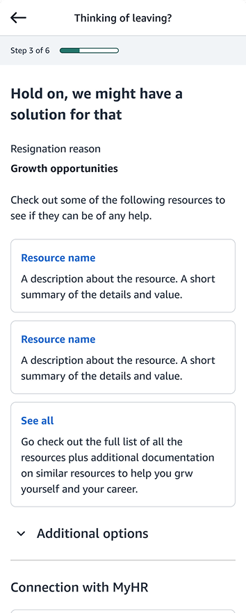 Step 3 of 6: Hold on, we might have a solution for that — surfacing training resources and growth options in context