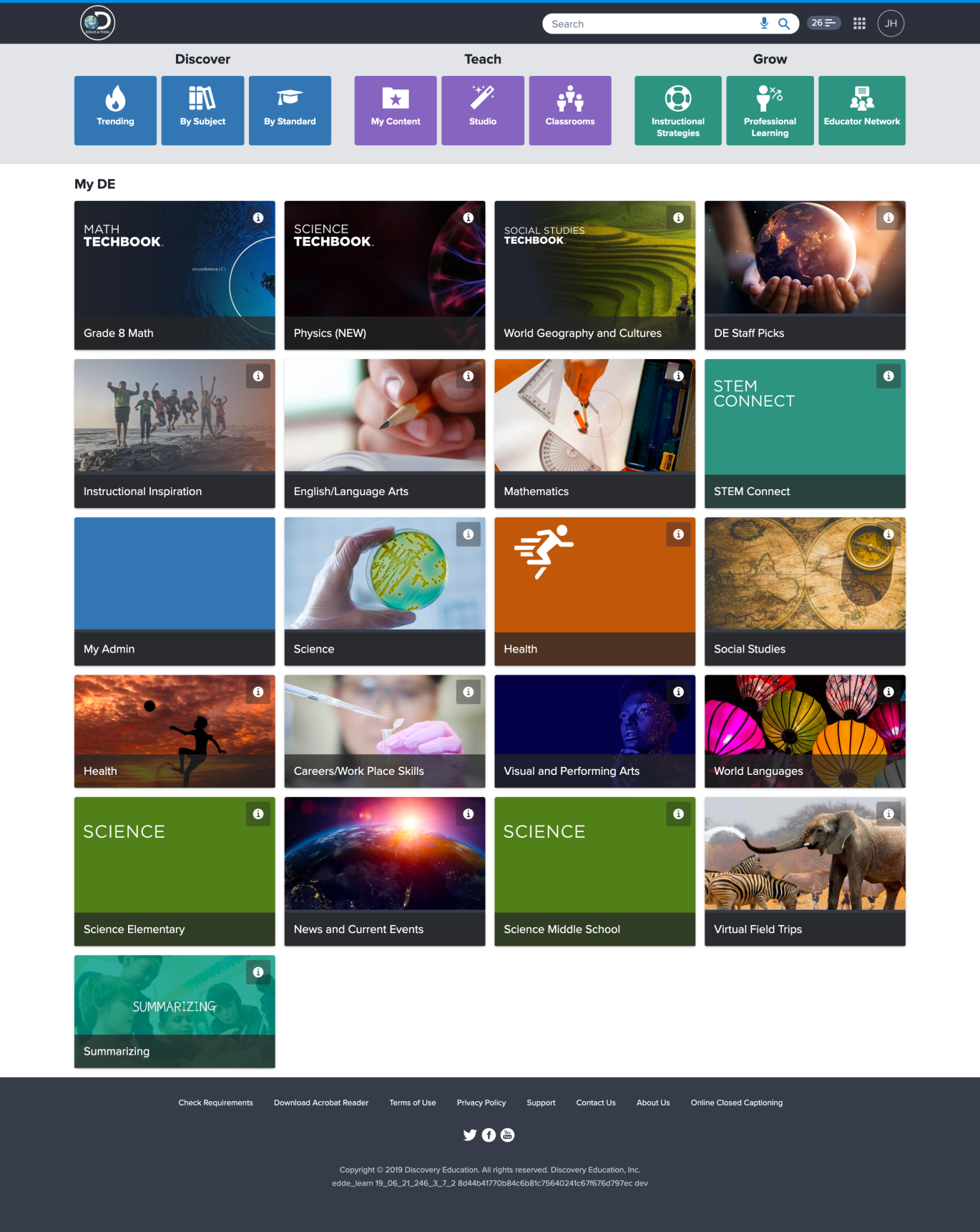 The redesigned Discovery Education homepage
