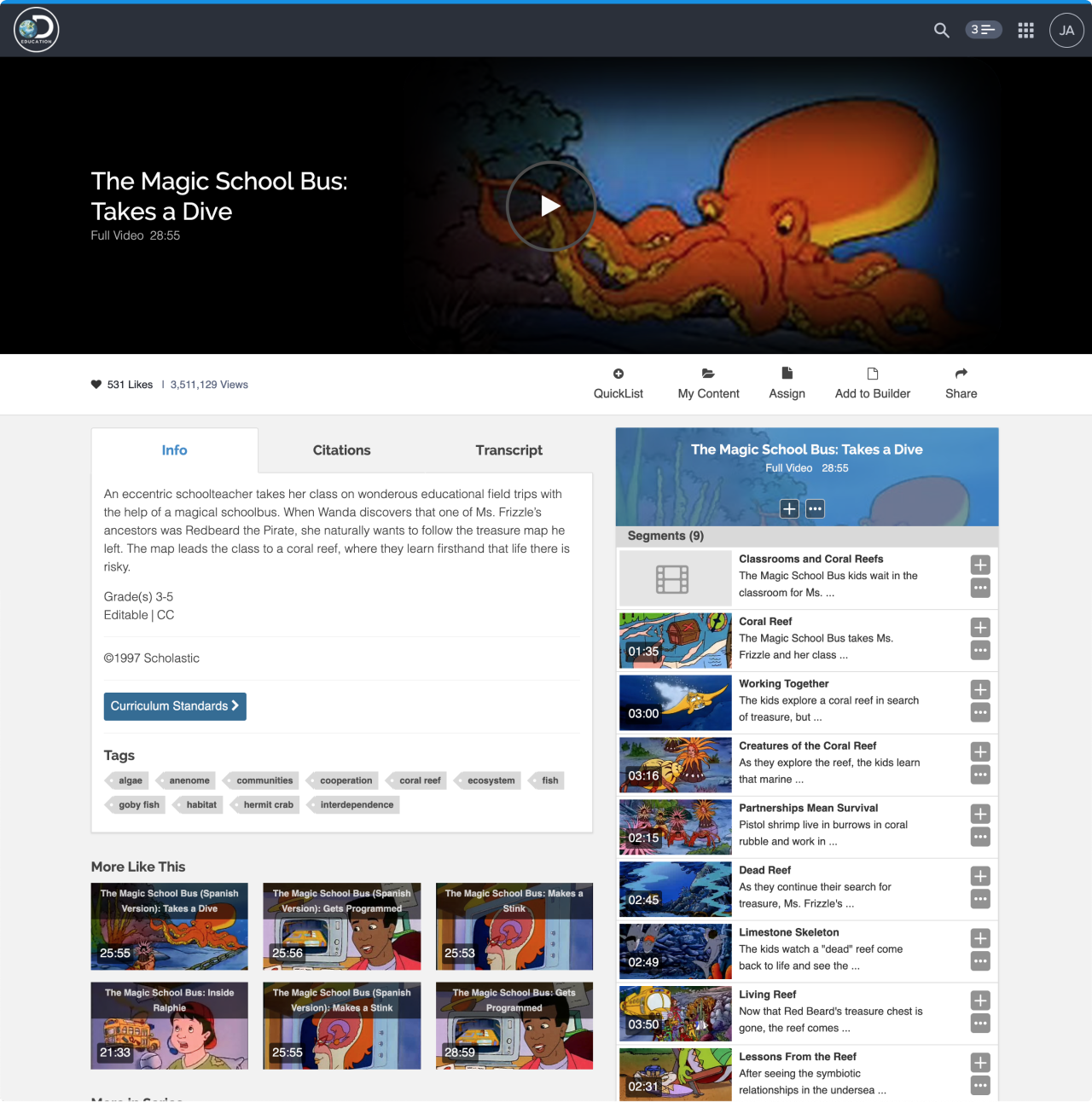 Old version of the Discovery Education Resource Player